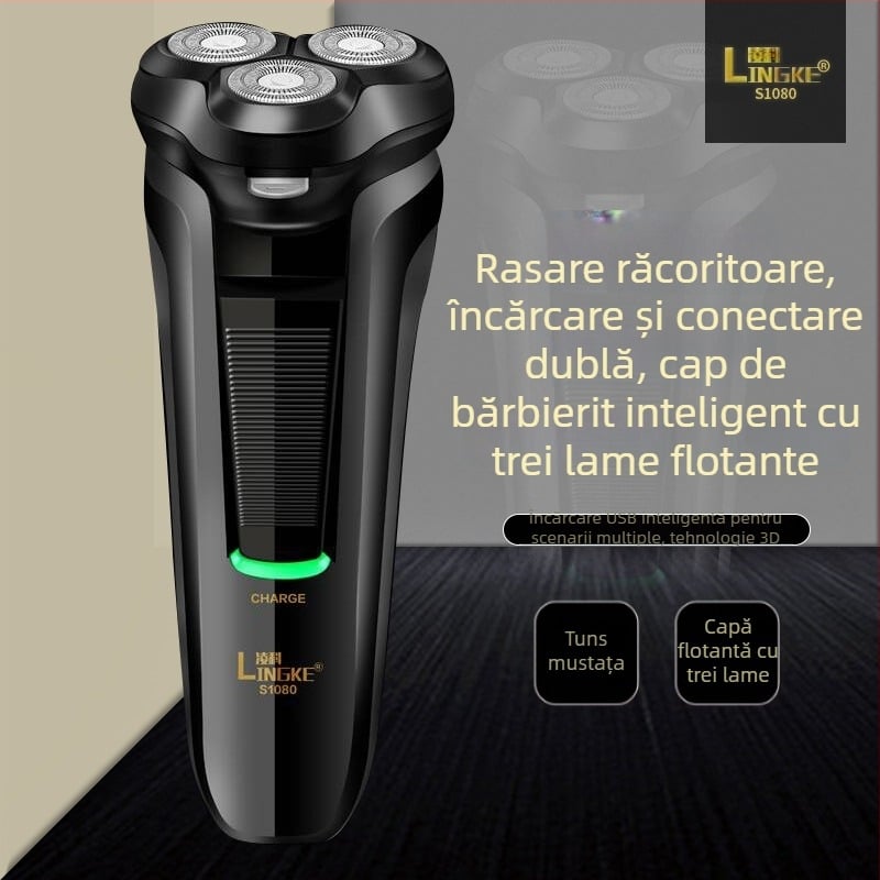 Lingke LK-S1080 aparat de ras electric cu cap plutitor, cap rotativ cu trei lame, lavabil, baterie încorporată, autonomie peste 60 de minute