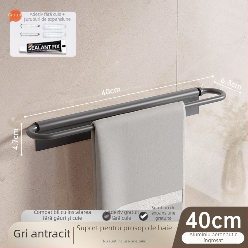 Suport pentru prosoape de perete, pliat, fără găuri, din aluminiu Space, sarcină 10 kg