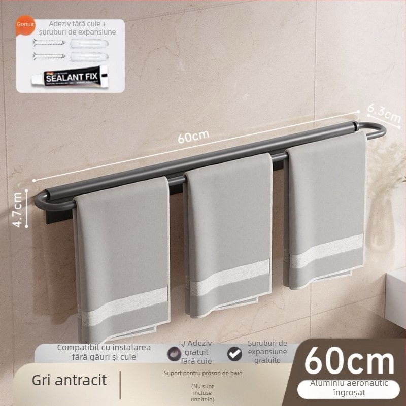 Suport pentru prosoape de perete, pliat, fără găuri, din aluminiu Space, sarcină 10 kg