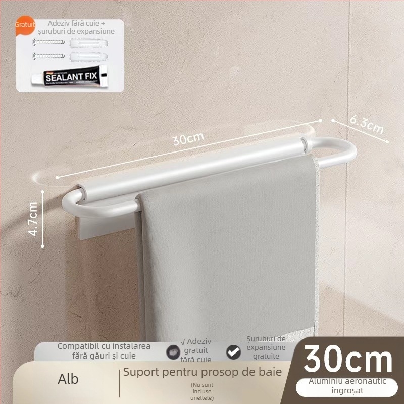 Suport pentru prosoape de perete, pliat, fără găuri, din aluminiu Space, sarcină 10 kg