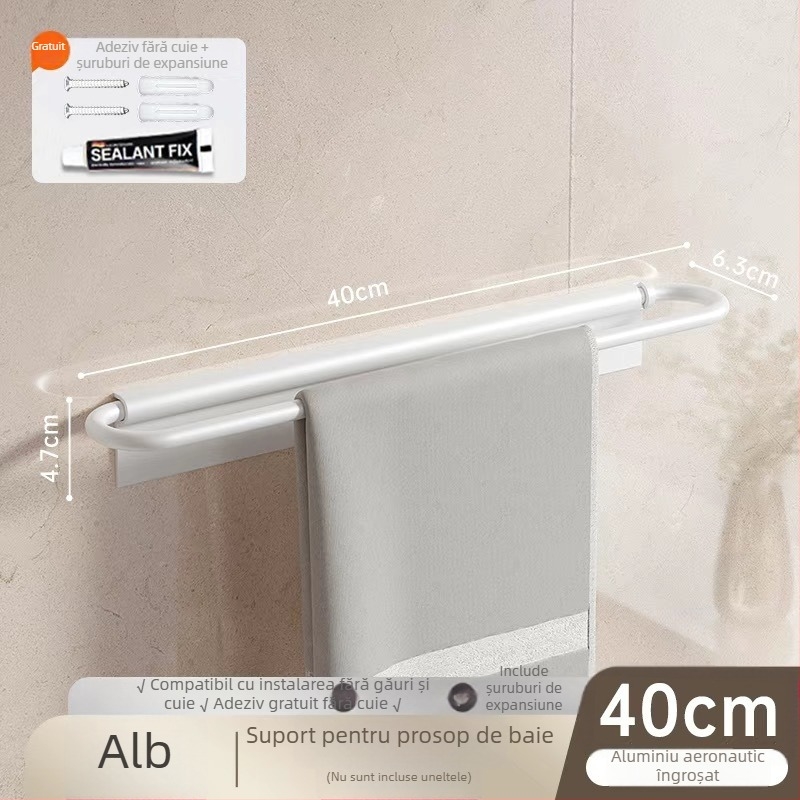 Suport pentru prosoape de perete, pliat, fără găuri, din aluminiu Space, sarcină 10 kg