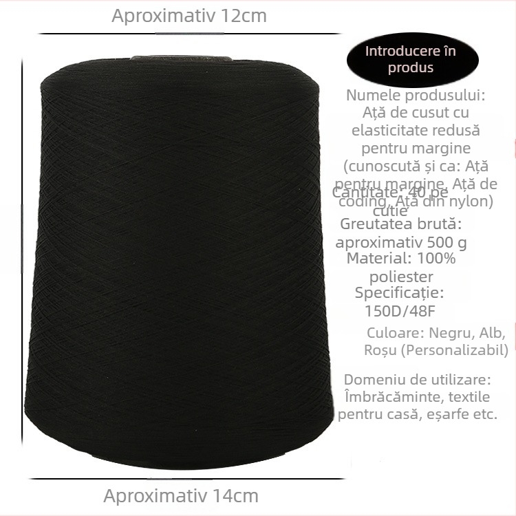 Ață de cusut din poliester 150D, 500 g, pentru textile de casă — fir pentru overlock și fir de tiv, cu elasticitate redusă și elastic