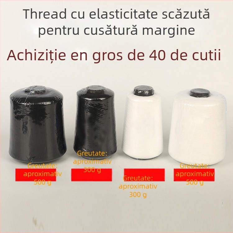 Ață de cusut din poliester 150D, 500 g, pentru textile de casă — fir pentru overlock și fir de tiv, cu elasticitate redusă și elastic