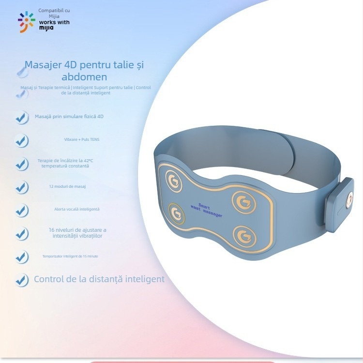 Centură electrică pentru masaj talie cu încălzire și vibrație, până la 4 capete de masaj, alimentare prin baterie, control de tip computer, intensitate reglabilă continuu