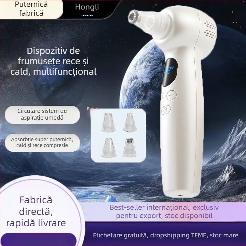 Vacuum electric pentru puncte negre cu vibrație ultrasonică, 3 trepte de aspirare, masaj cu compresie caldă/rece, carcasă ABS