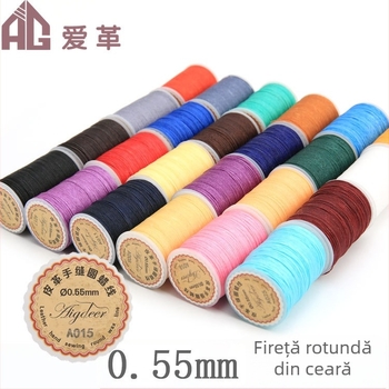 Ață de cusut cerată, multi-strand, rotundă, 0,55 mm, poliester, pentru textile de casă