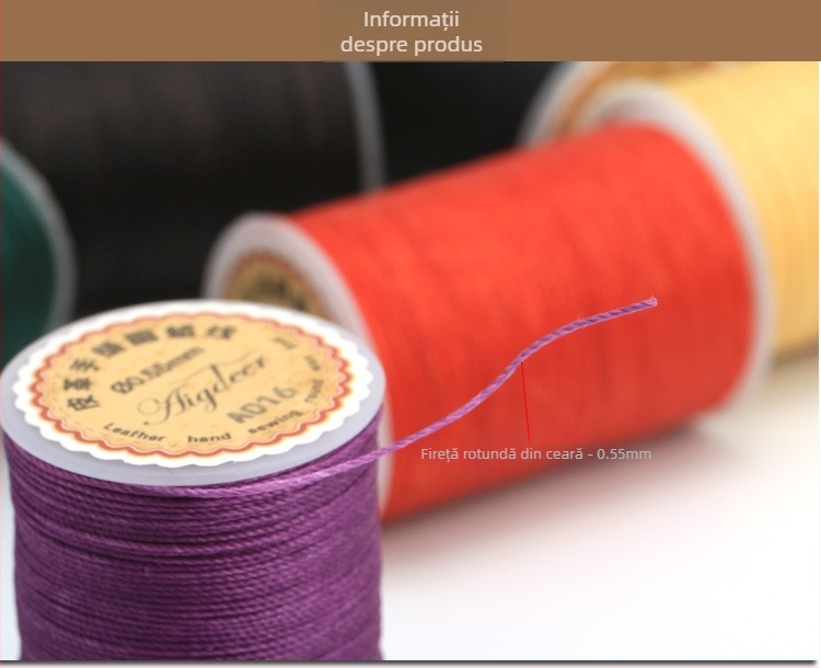 Ață de cusut cerată, multi-strand, rotundă, 0,55 mm, poliester, pentru textile de casă