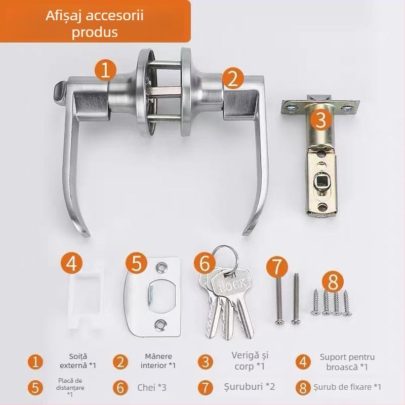 Asabi 680 Încuietoare mecanică pentru uși din lemn, cu mâner, aliaj de zinc
