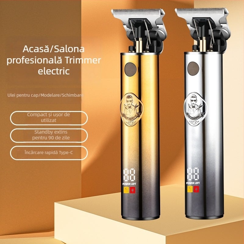 Mașină de tuns păr cu motor brushless, baterie încorporată 1000–1200 mAh (1–3 h), lamă detașabilă pentru spălare sub apă, lame din oțel inoxidabil, zgomot redus 36–45 dB