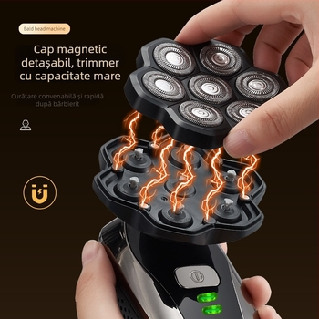 Clipse pentru cap cu șapte capete, fără fir, încarcabil, baterie încorporată 500–800 mAh, lame din oțel inoxidabil, motor cu perii, impermeabil și complet spălabil