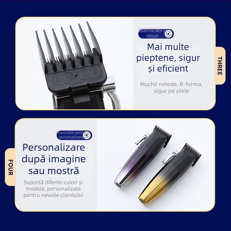 Mașină electrică de tuns păr, baterie reîncărcabilă, motor cu perii, lamă ceramică, autonomie 1-3 ore