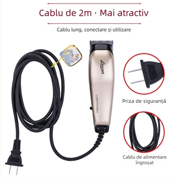 Lime aparat profesionist de tuns păr pentru salon – alimentare prin cablu, motor cu perii, lamă din aliaj de titan, carcasă ABS, zgomot 46–70 dB
