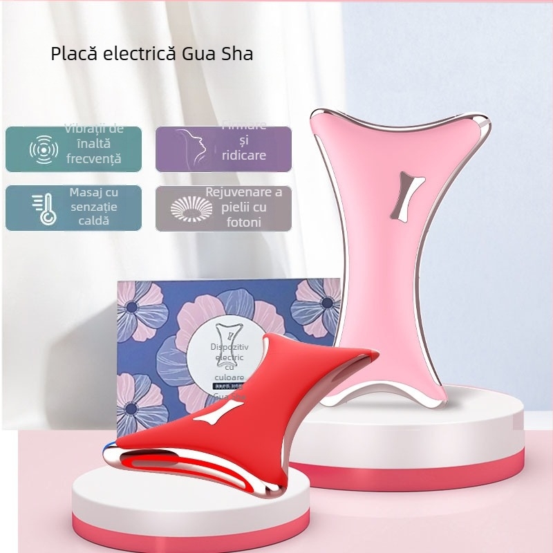 Dispozitiv de înfrumusețare pentru gât și față cu încălzire, vibrație și lifting, microcurent și masaj cu frecare — Model 901, ABS, încărcare, control cu buton, 3 trepte