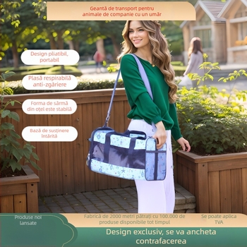 Geantă portabilă imprimată pentru animale de companie (pisici și câini), design respirabil pe umăr, poliester, capacitate până la 7,5 kg, model caricatură, cod N2zb2asg