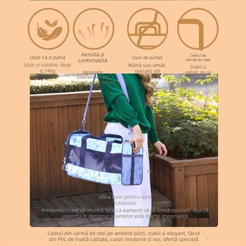 Geantă portabilă imprimată pentru animale de companie (pisici și câini), design respirabil pe umăr, poliester, capacitate până la 7,5 kg, model caricatură, cod N2zb2asg
