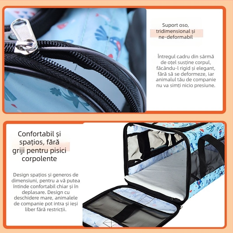 Geantă portabilă imprimată pentru animale de companie (pisici și câini), design respirabil pe umăr, poliester, capacitate până la 7,5 kg, model caricatură, cod N2zb2asg