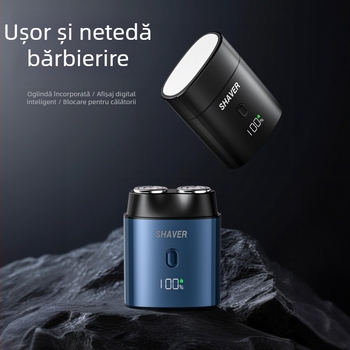 Aparat de ras electric cu cap plutitor, cap rotativ cu două lame, cap de ras detașabil și lavabil, baterie încorporată reîncărcabilă 300–500 mAh, autonomie 45–60 minute