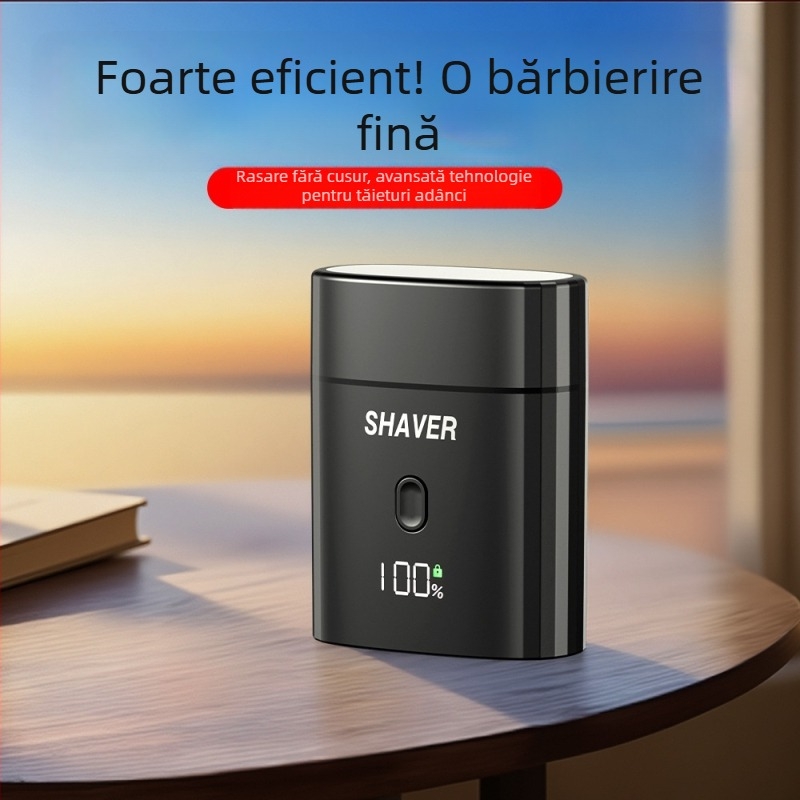 Aparat de ras electric cu cap plutitor, cap rotativ cu două lame, cap de ras detașabil și lavabil, baterie încorporată reîncărcabilă 300–500 mAh, autonomie 45–60 minute