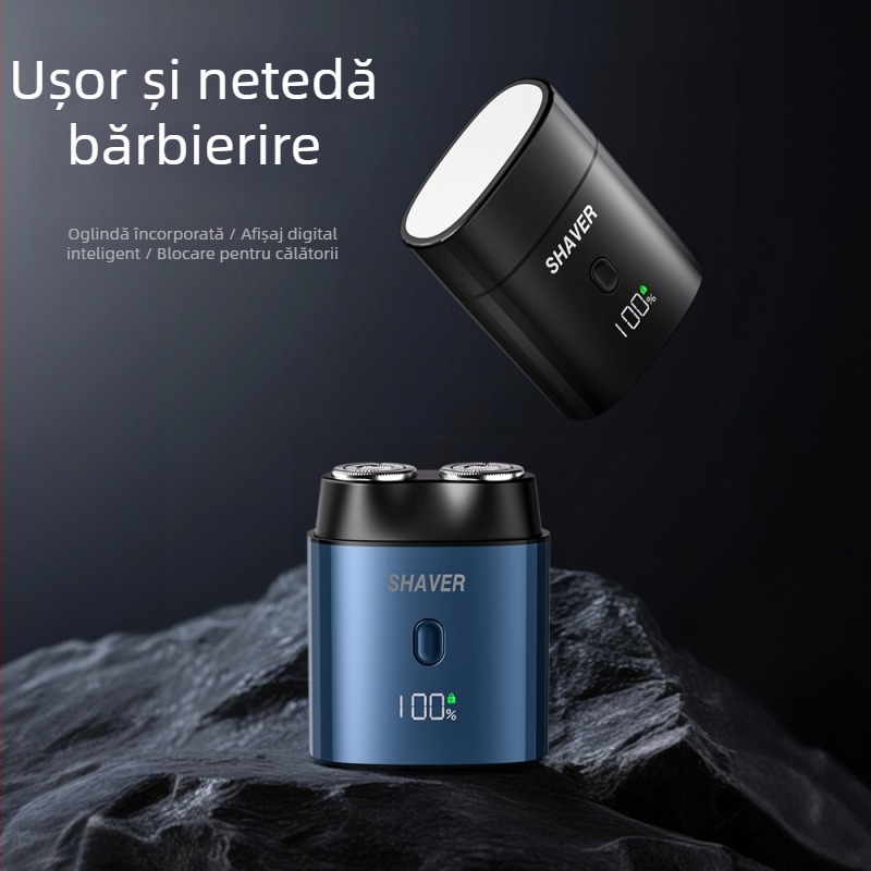 Aparat de ras electric cu cap plutitor, cap rotativ cu două lame, cap de ras detașabil și lavabil, baterie încorporată reîncărcabilă 300–500 mAh, autonomie 45–60 minute