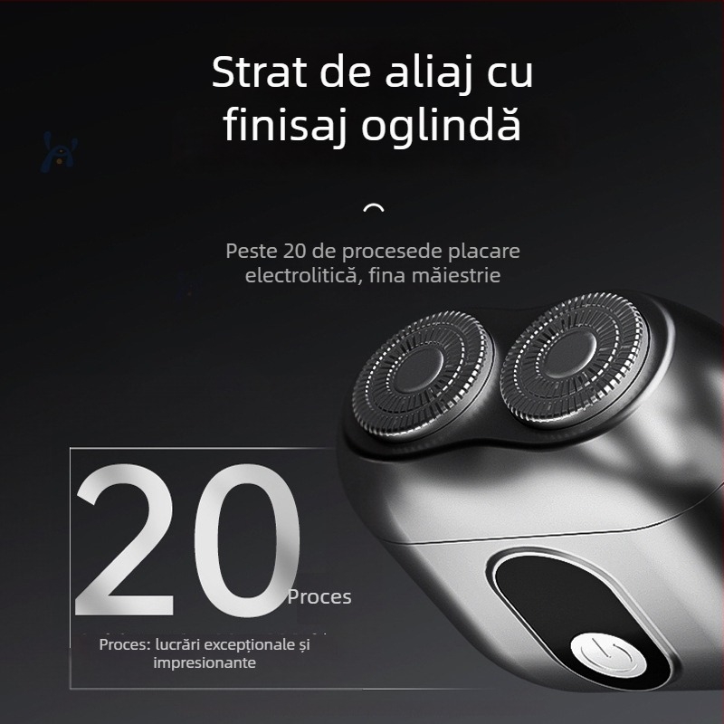 Aparat de ras electric cu capete rotative duble, compact pentru călătorii, cap detașabil lavabil, motor fără perii, încărcare
