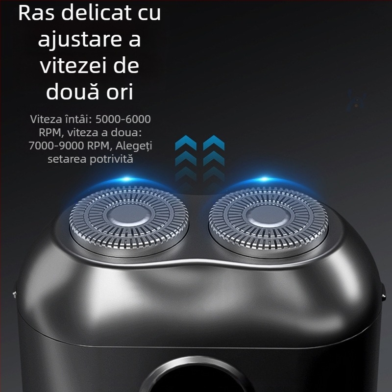 Aparat de ras electric cu capete rotative duble, compact pentru călătorii, cap detașabil lavabil, motor fără perii, încărcare