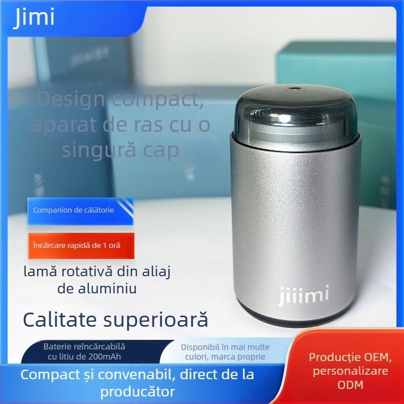 Aparat de ras electric cu cap rotativ de 1 lamă, încărcare USB-C, autonomie 45 de minute, încărcare 1 oră, baterie încorporată 100–300 mAh, lamă lavabilă