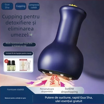 Dispozitiv electric de cupping alimentat USB, pentru întregul corp, instrument Gua Sha pentru masaj și deblocare meridiană, Modelul 001, Greutate 211 g