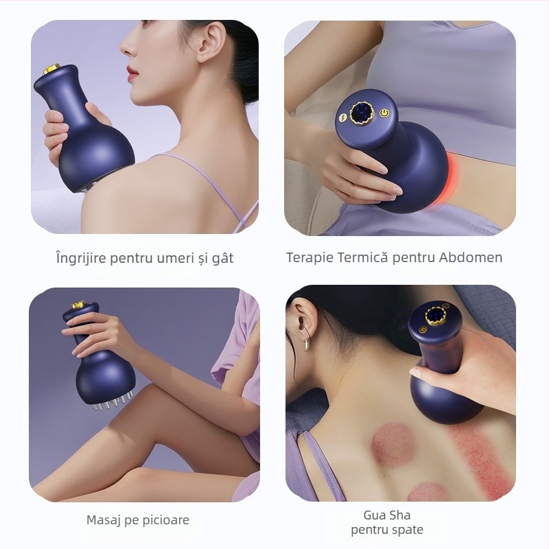 Dispozitiv electric de cupping alimentat USB, pentru întregul corp, instrument Gua Sha pentru masaj și deblocare meridiană, Modelul 001, Greutate 211 g