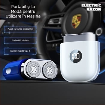 Mașină de ras electrică compactă pentru călătorii, încărcabilă, cu capete rotative duble, capete detașabile și lavabile, afișaj LED
