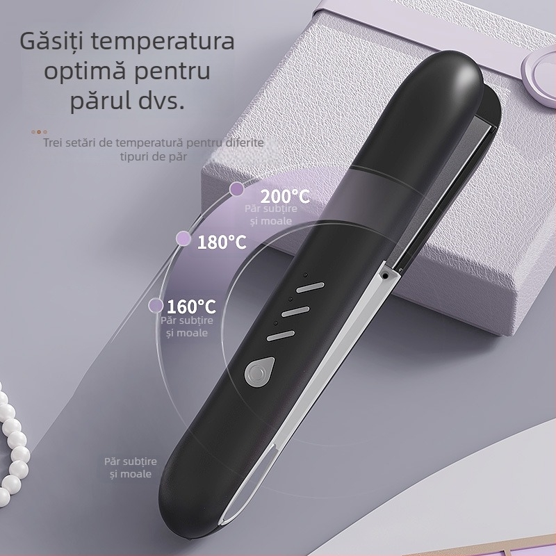 Fier de păr wireless, dual-funcțional: îndreptare și ondulare, încălzire din turmalin-ceramică, 15 trepte de temperatură, potrivit pentru păr ud și uscat