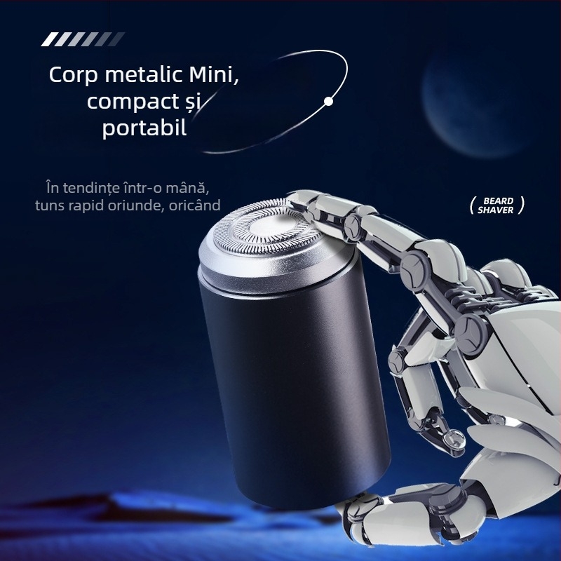 Aparat de ras electric cu cap de tăiere flotant, cap rotativ cu 1 lamă, motor cu peri, baterie încorporată 300–500 mAh, autonomie 30–45 minute