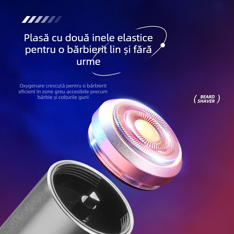 Aparat de ras electric cu cap de tăiere flotant, cap rotativ cu 1 lamă, motor cu peri, baterie încorporată 300–500 mAh, autonomie 30–45 minute