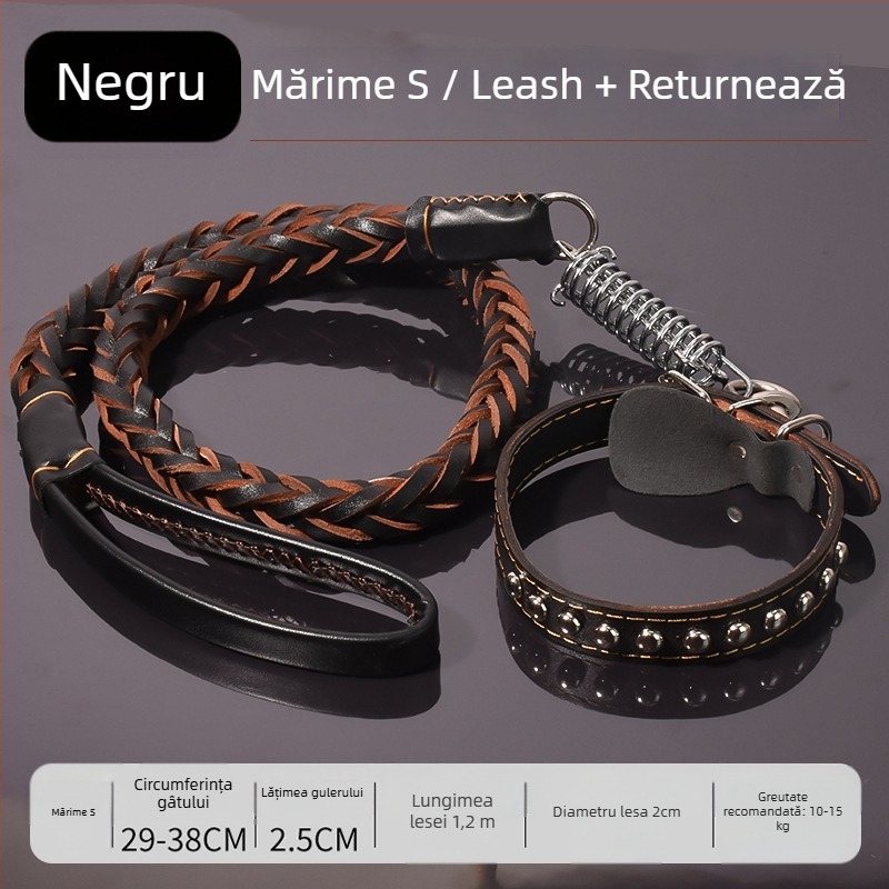 Lesă de câine din piele de vită pentru câini de mărime medie spre mare, potrivită pentru Golden Retriever și German Shepherd