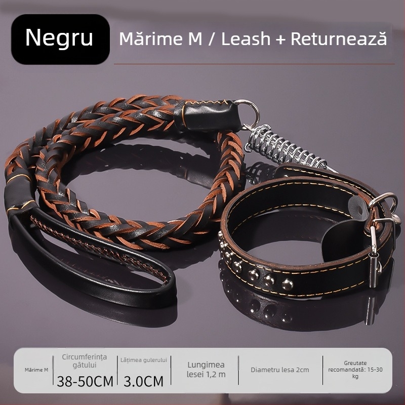 Lesă de câine din piele de vită pentru câini de mărime medie spre mare, potrivită pentru Golden Retriever și German Shepherd