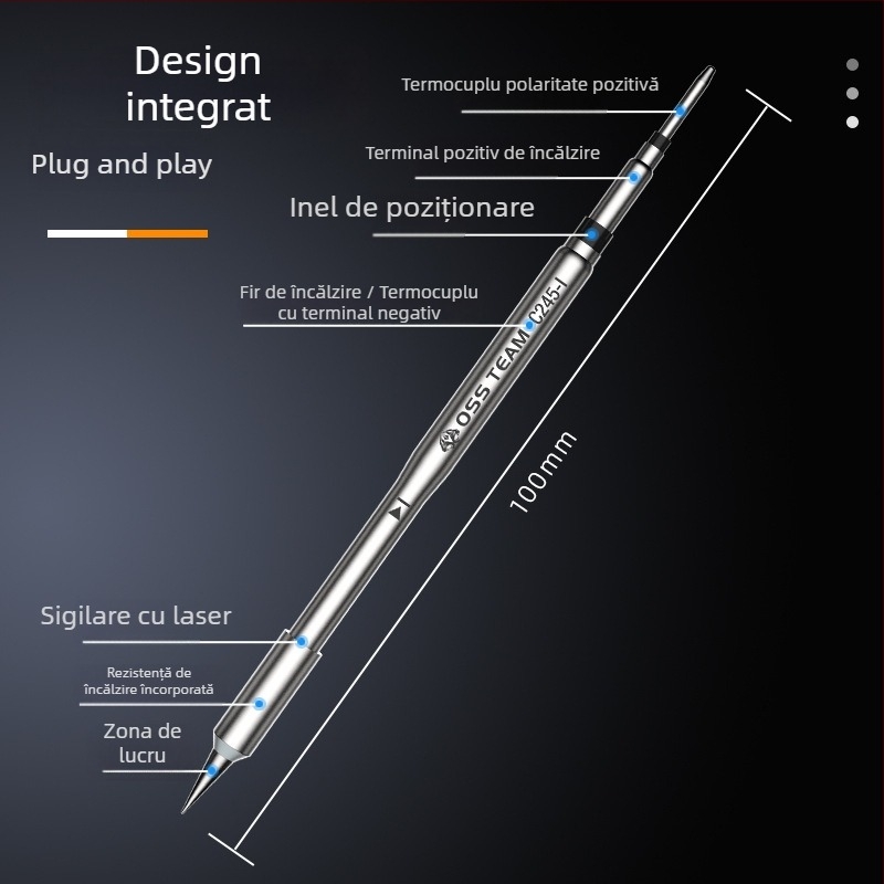 OSS TEAM C245 Stație de lipire cu temperatură constantă, Vârf universal de lipire, Cap de fier integrat, Vârf drept și în unghi