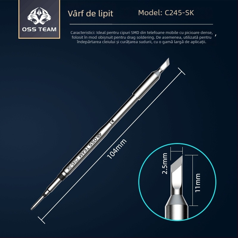 OSS TEAM C245 Stație de lipire cu temperatură constantă, Vârf universal de lipire, Cap de fier integrat, Vârf drept și în unghi