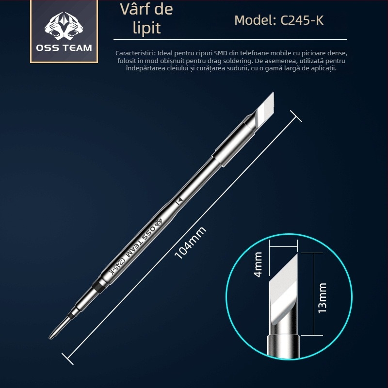 OSS TEAM C245 Stație de lipire cu temperatură constantă, Vârf universal de lipire, Cap de fier integrat, Vârf drept și în unghi