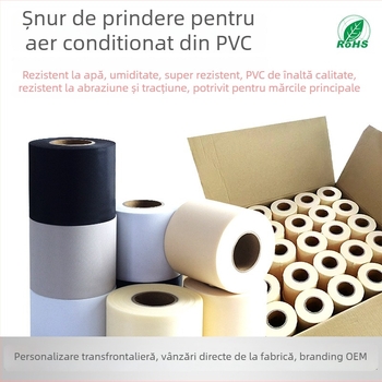 Bandă PVC pentru înfășurarea conductelor din cupru ale unității exterioare a aparatului de aer condiționat – fără adeziv, izolație, impermeabilă. Specificații: Material PVC; Conductivitate termică 0.035; Temperatură de lucru 200; Întindere la rupere ≥30; R