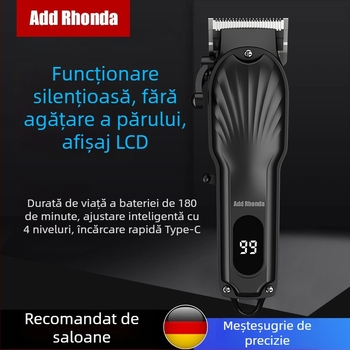 Mașină profesională de tuns părul electrică cu lamă ceramică, motor fără perii, baterie detașabilă 1200–2000mAh, cap de tăiere detașabil și lavabil, rezistentă la apă