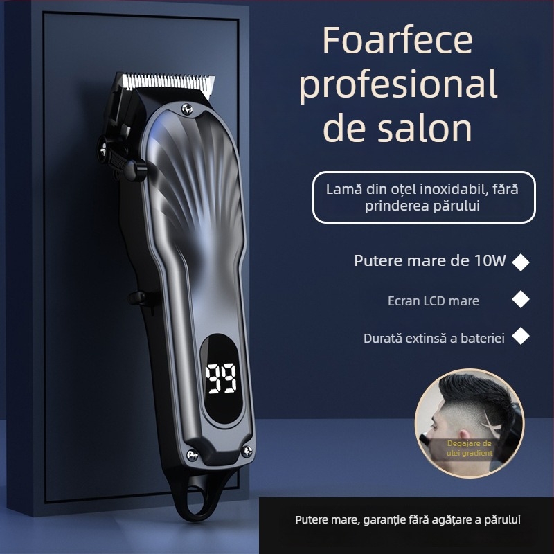 Mașină profesională de tuns părul electrică cu lamă ceramică, motor fără perii, baterie detașabilă 1200–2000mAh, cap de tăiere detașabil și lavabil, rezistentă la apă