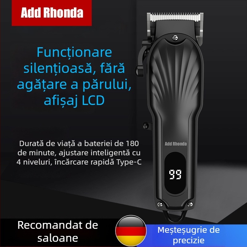 Mașină profesională de tuns părul electrică cu lamă ceramică, motor fără perii, baterie detașabilă 1200–2000mAh, cap de tăiere detașabil și lavabil, rezistentă la apă
