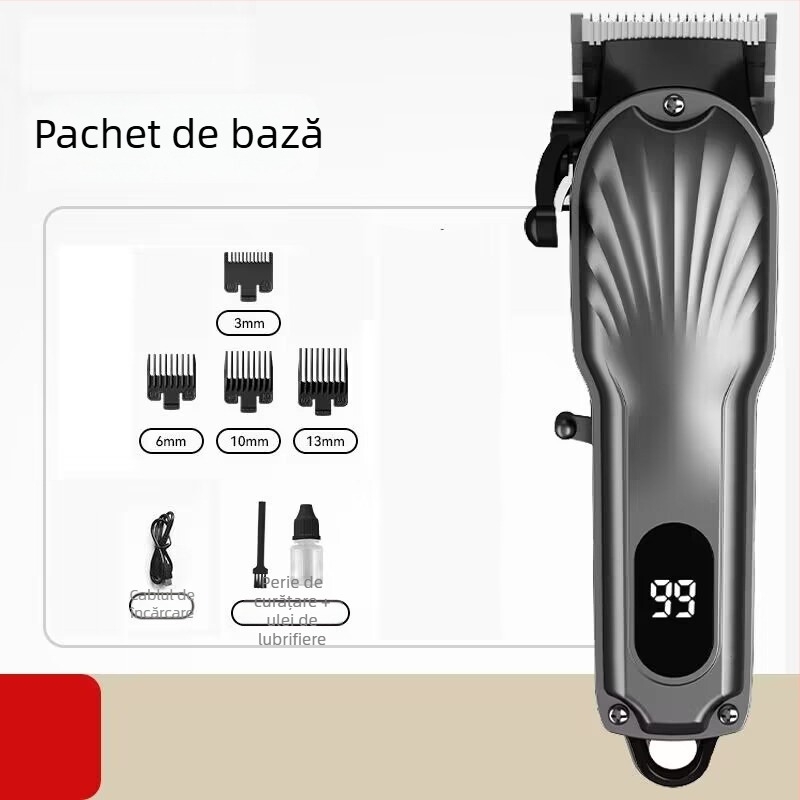 Mașină profesională de tuns părul electrică cu lamă ceramică, motor fără perii, baterie detașabilă 1200–2000mAh, cap de tăiere detașabil și lavabil, rezistentă la apă