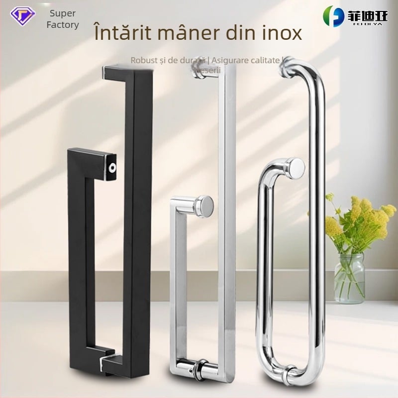 Mânere din oțel inoxidabil pentru uși de baie, pentru uși de sticlă, încastrată, formă arcuită, finisaj lucios, potrivită pentru uși glisante