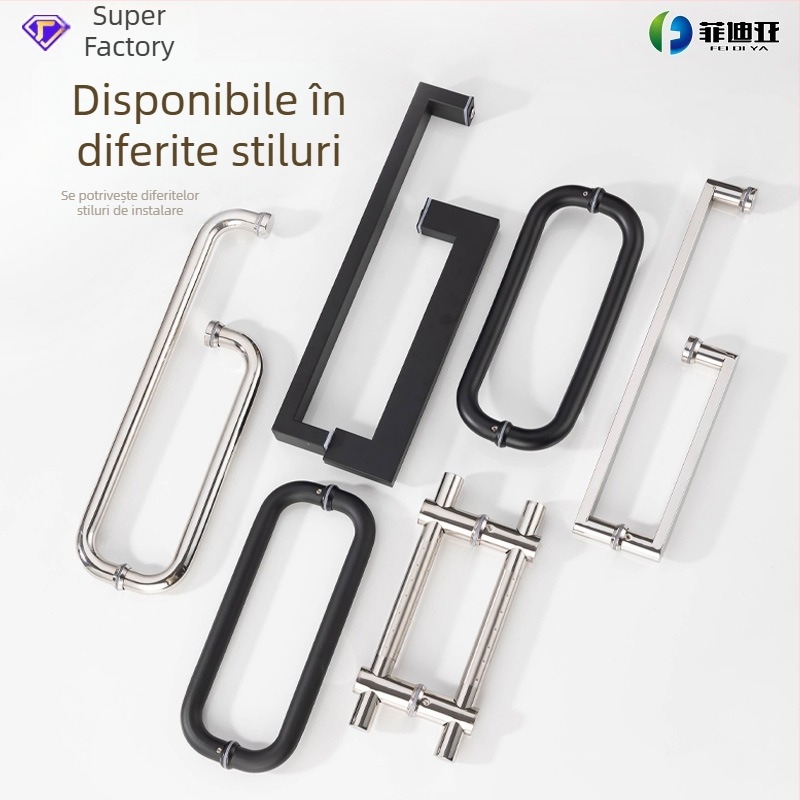 Mânere din oțel inoxidabil pentru uși de baie, pentru uși de sticlă, încastrată, formă arcuită, finisaj lucios, potrivită pentru uși glisante