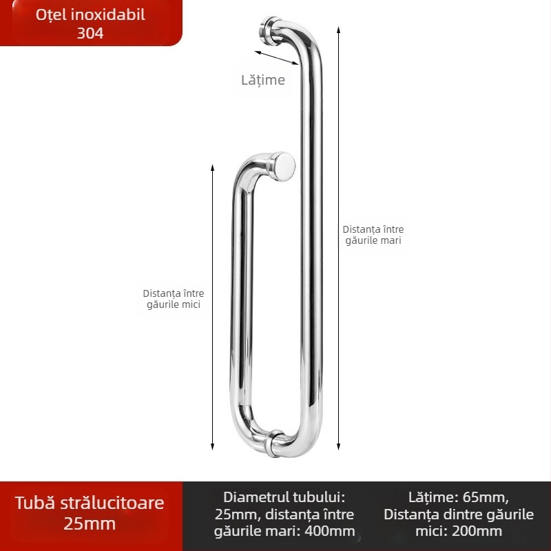 Mânere din oțel inoxidabil pentru uși de baie, pentru uși de sticlă, încastrată, formă arcuită, finisaj lucios, potrivită pentru uși glisante