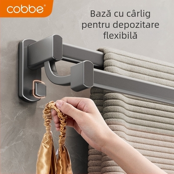 Cobbecabei Suport de prosoape din Space Aluminum – Montare pe perete, cu tijă simplă și dublă, fără găuri, suprafață oxidată