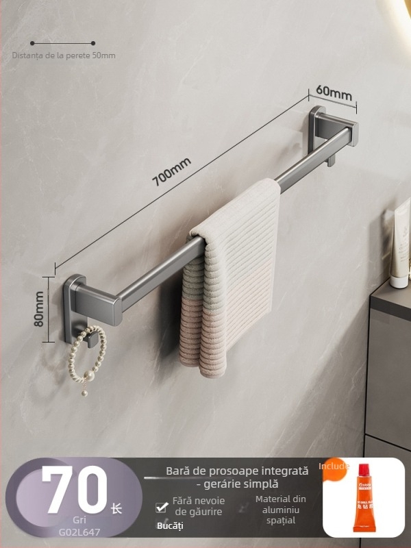 Cobbecabei Suport de prosoape din Space Aluminum – Montare pe perete, cu tijă simplă și dublă, fără găuri, suprafață oxidată