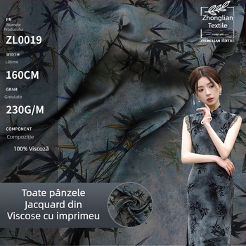 Țesătură pentru rochie stil cheongsam – jacquard de mătase, fir parfum, mătase de bambus, imprimare bidirecțională, imprimeu cu plante