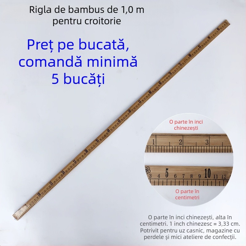 Riglă din lemn, centimetru pentru croitorie, fără siglă