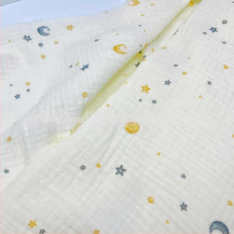 Țesătură din bumbac 100% crep dublu, imprimare cu stea și lună, pentru haine de bebeluți și lenjerie de pat, imprimare și vopsire ecologice